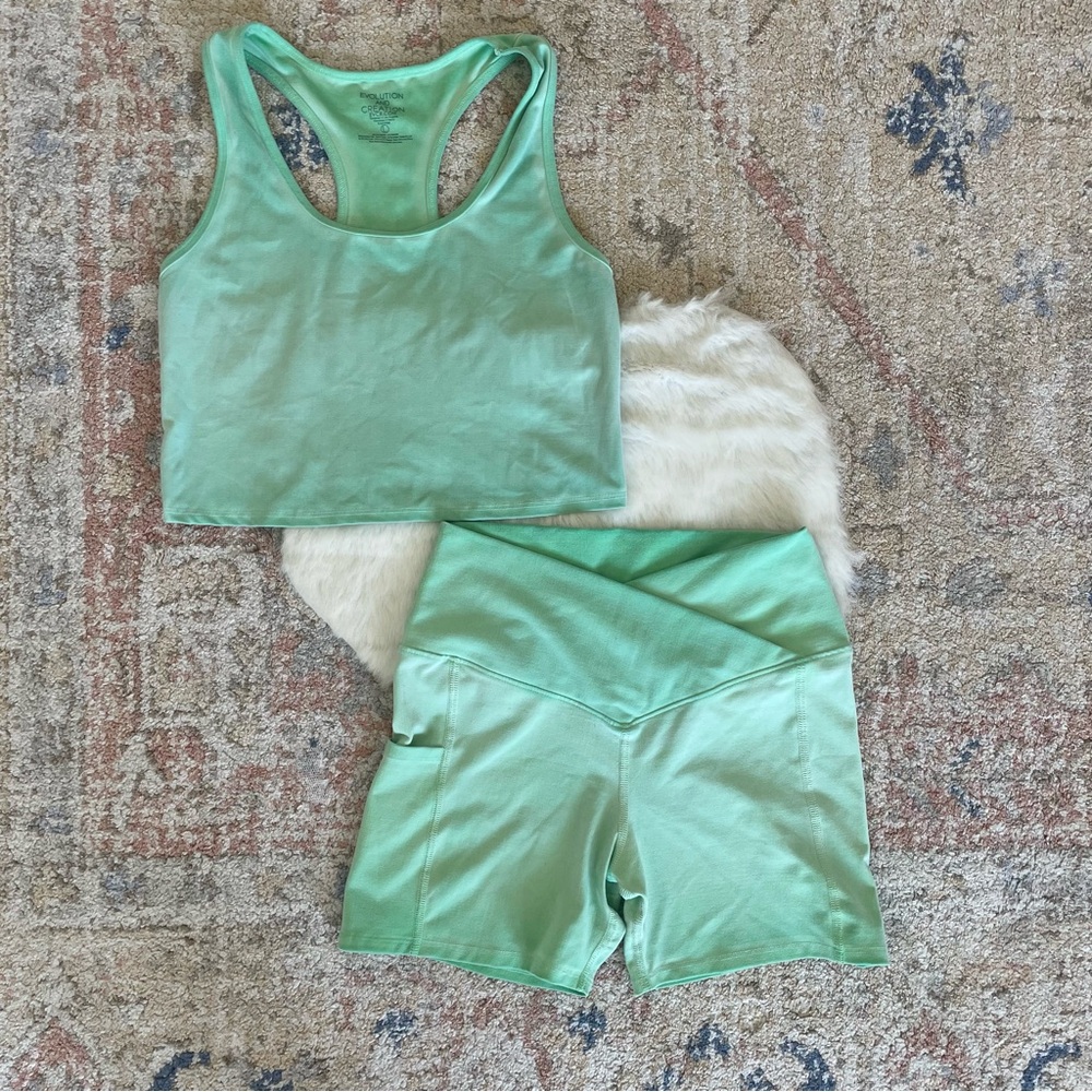 Evolution and Creation Green Sports Bra and Short Set